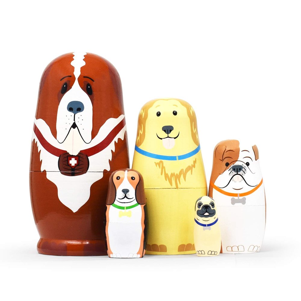 GRPSKCOS Nesting Dolls Russian Matryoshka Dolls Wooden Animal Bear Cute Christmas Toys Handmade Gifts Set of 5 for Kids (07 Dog)