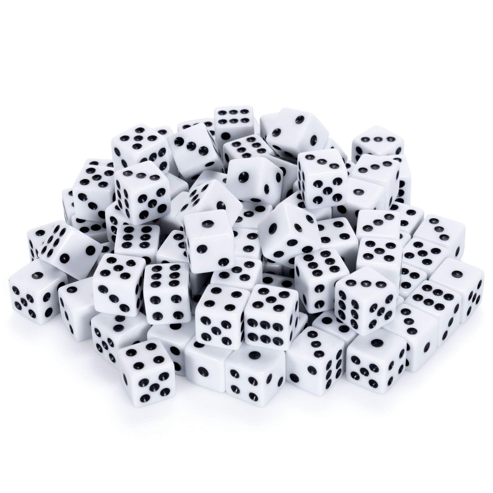 Brybelly Bulk Dice for Board Games, Casino Games & Tabletop RPGs - D6 Standard 16mm Game Dice Pack - White, 100 Count