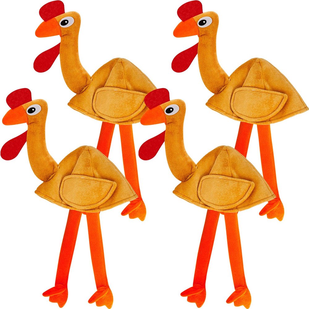 Geyoga 4 Pcs Thanksgiving Turkey Hats for Adults Plush Turkey Hat with Legs Headband for Carnival Cosplay Thanksgiving Party(Lively,Orange)
