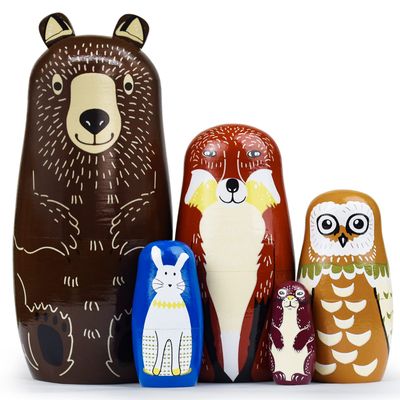 GRPSKCOS Russian Nesting Dolls Animal Bear Matryoshka Dolls Cute Handmade Wooden Toys Set of 5 for Kids01 Bear