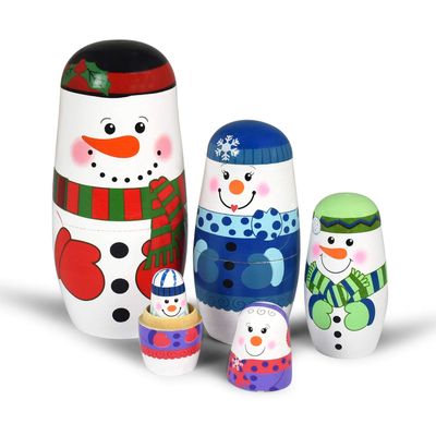 GRPSKCOS 5pcs Nesting Dolls Snowman Santa Claus Russian Matryoshka Dolls Handmade Wooden Christmas Birthday Gift for Kids (05 Snowman)