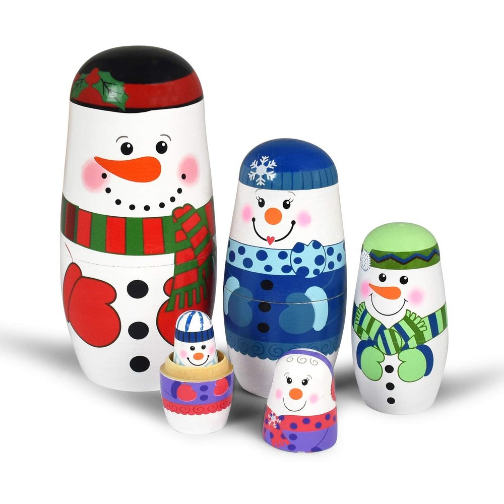 GRPSKCOS 5pcs Nesting Dolls Snowman Santa Claus Russian Matryoshka Dolls Handmade Wooden Christmas Birthday Gift for Kids (05 Snowman)