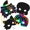 Baker Ross AX228 Halloween Scratch Art Masks - Pack of 8, Halloween Decorations, Ideal for Kids to Design and Decorate view 1