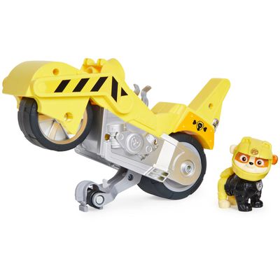 Paw Patrol, Moto Pups Rubbles Deluxe Pull Back Motorcycle Vehicle with Wheelie Feature and Toy Figure