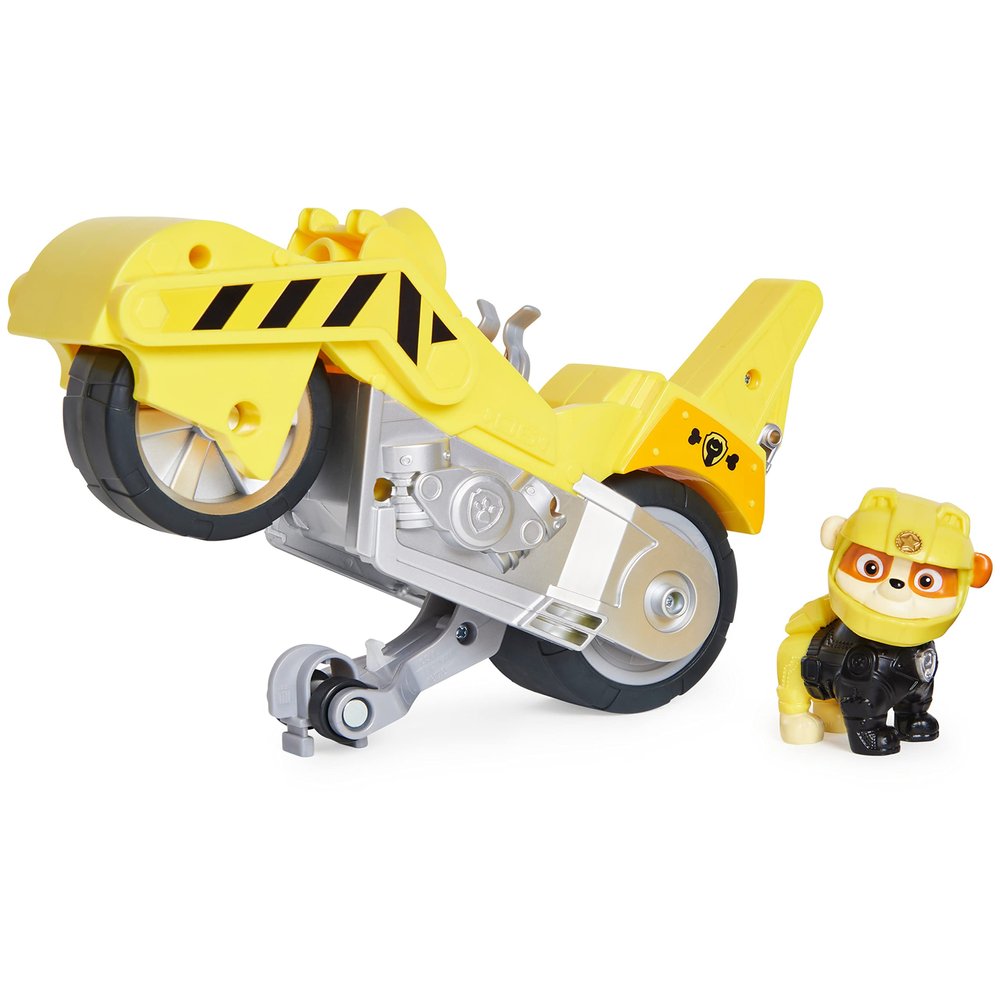 Paw Patrol, Moto Pups Rubbles Deluxe Pull Back Motorcycle Vehicle with Wheelie Feature and Toy Figure