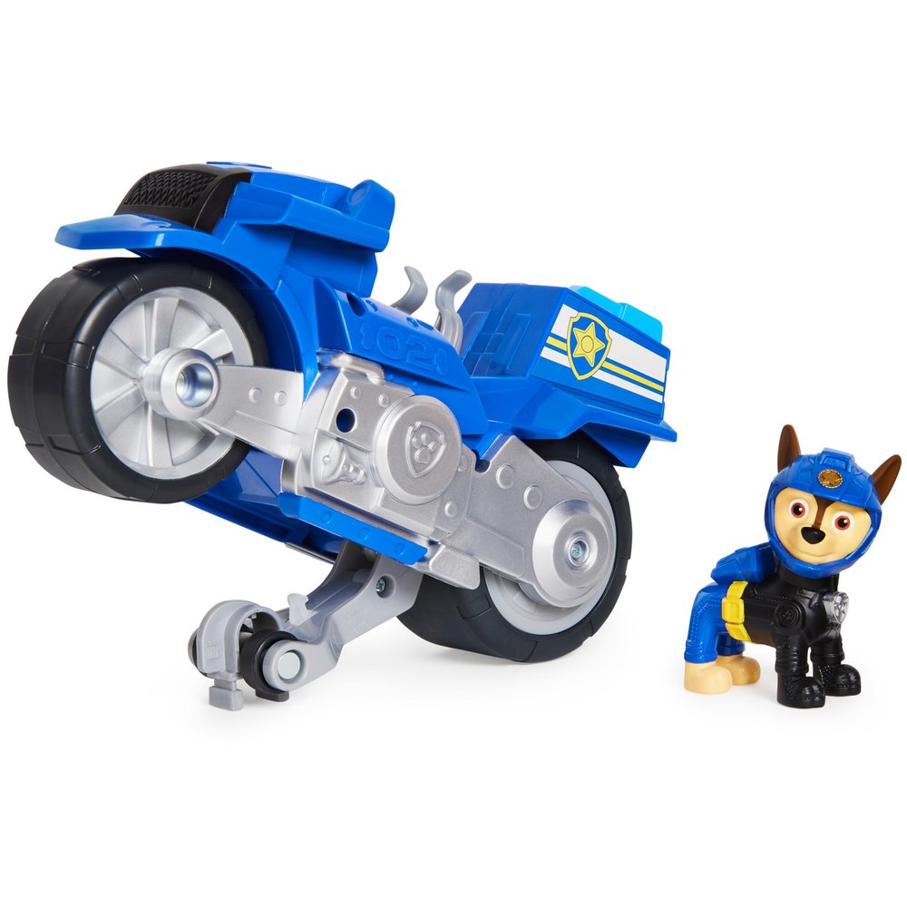 Paw Patrol, Moto Pups Chases Deluxe Pull Back Motorcycle Vehicle with Wheelie Feature and Toy Figure