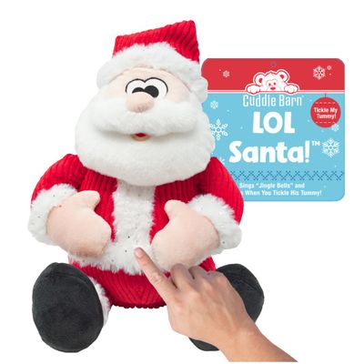 Cuddle Barn - LOL Santa! Tickle My Tummy Plush Christmas Toy | Sings Sways to Jingle Bells | Touch Sensor Interrupts Song with Laughing | White Elephant Gift for Adults, Teens, Kids - 11"