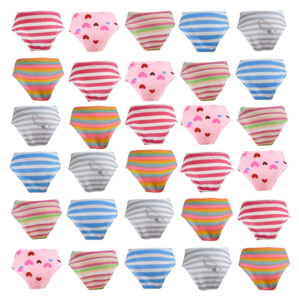 MLcnleS Colorful Doll Underwear Clothes Fits 11.5 Inch Dolls - Striped Flower Solid Color Random Pattern Elastic Doll Accessories 30 Piece