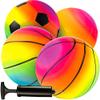 Bedwina Mini Rainbow Sports Balls - 5 Inch (Pack of 4) Inflatable Vinyl Balls for Kids and Toddlers with Hand Air Pump, Basketball, Volleyball, Soccer for Playground, Indoor and Outdoor view 1