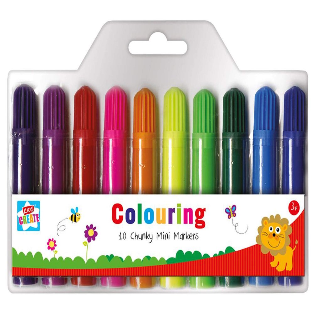 10 Chunky Mini Markers Kids Childrens Colouring Arts and Crafts Set 3+