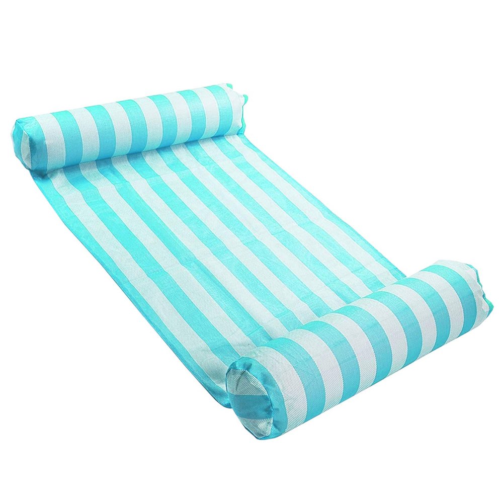 COMFY FLOATS 91613VM Inflatable PVC Vinyl Striped Hammock Chair Pool Float, Teal and White with Double Inflatable Tubes