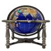 Limited Edition! Unique Art Since 1996 Blue Pearl Swirl Table Top Gemstone World Globe with Silver Zinc Alloy Stand (220MM/9 INCHES 4 LEG/BLUE PEARL OCEAN) view 1