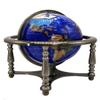 Limited Edition! Unique Art Since 1996 Blue Pearl Swirl Table Top Gemstone World Globe with Silver Zinc Alloy Stand (220MM/9 INCHES 4 LEG/BLUE PEARL OCEAN) view 2
