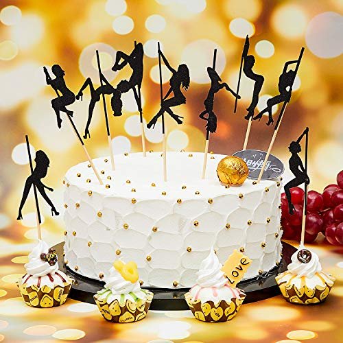 60 Piece Cupcake Topper Picks Dancing Girl Silhouette Cake Topper Toothpick for Party Birthday Cake Decoration Bride Groom Bridal Women Men Boy Girl
