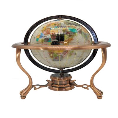 Unique Art 10-Inch Tall Table Top Pearl Ocean Gemstone World Globe with Copper Tripod Stand (150 GT PEARL COPPER)