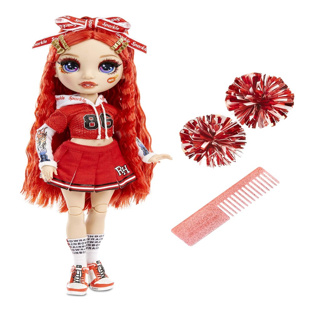 Rainbow High Cheer Ruby Anderson Red Cheerleader Fashion Doll with 2 Pom Poms and Doll Accessories, Great Gift for Kids 6-12 Years Old