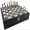 Brass Metal Modern Art Deco Staunton Chess Set with 17 inch High Gloss Black and White Storage Board view 1