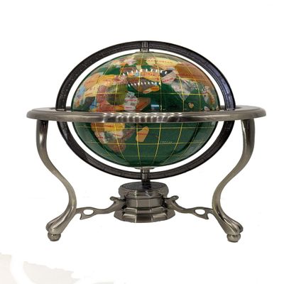Unique Art 10-Inch Tall Table Top Green Crystal and Pearl Ocean Gemstone World Globe with Silver Tripod Stand (150 GT GREEN CRY SILVER)