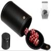 Cyber-Deals Set of 16mm Marbleized Dice and Black PU Leather, Velvet Lined Dice Cup with Storage Compartment (Gift Boxed) (Red Dice, Black Lining Cup) view 1