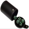 Cyber-Deals Set of 16mm Transparent Dice and Black PU Leather, Black Velvet Lined Dice Cup with Storage Compartment (Gift Boxed) (Green Glitter) view 1