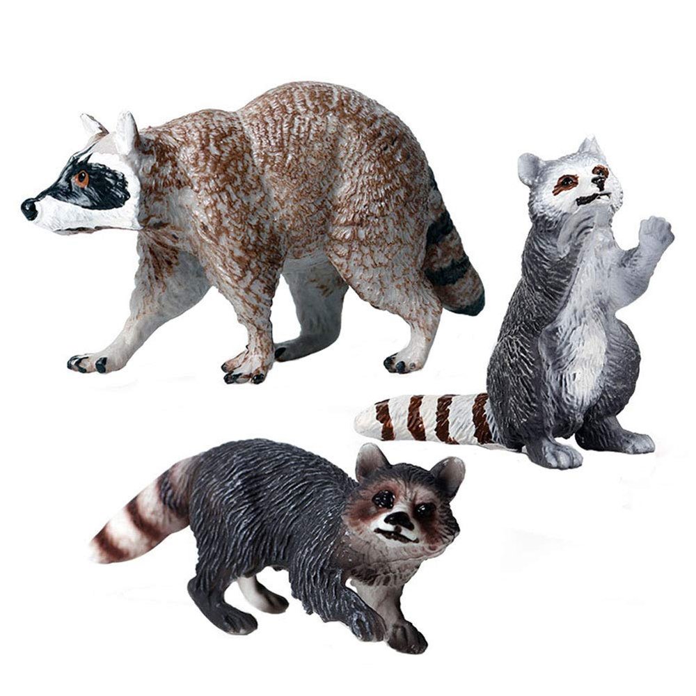 FLORMOON Animal Figures 3 pcs Realistic Plastic Raccoon Family Action Model Science Project, Learning Educational Toys, Birthday Gift, Cake Topper for Kids Toddlers