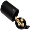 Set (5) 16mm Spanish Poker Dice (Bone Tone) and PU Leather Black Velvet Lined Dice Cup with Storage Compartment (Gift Boxed) view 1