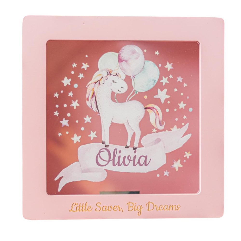 Unicorn Piggy Bank for Girls - Personalized Piggy Bank, Wooden Piggy Pank for Kids - Bank for Kids for Real Money, My First Piggy Bank for Girls