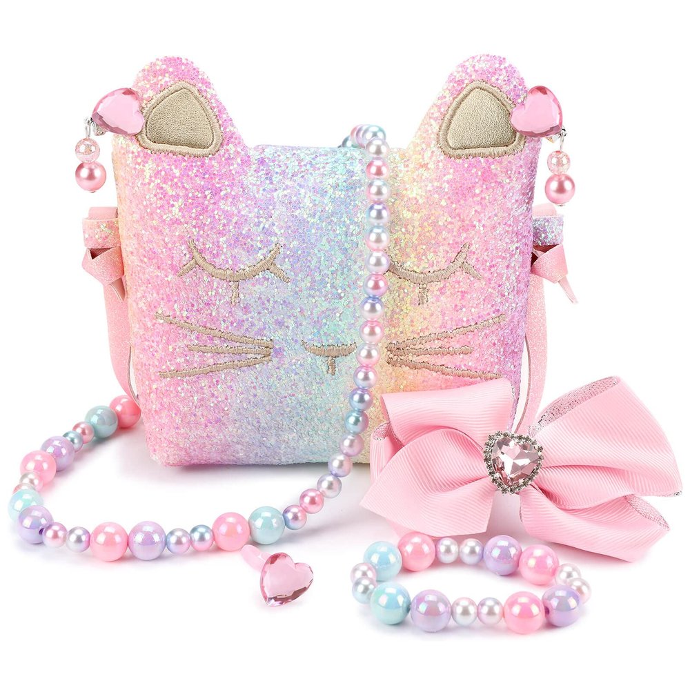 mibasies Purse for Little Girls Dress Up Jewelry Pretend Play Kids Accessories Toddler Cat Gifts