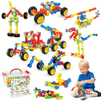 Huaker Stem Building Toys for 3 4 5 6 7 8 Year Old Boys Girls Kids,125 Pieces Building Blocks Educational Learning Toys with Large Storage Box,Ideal Christmas Birthday Gifts