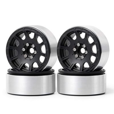 4Pcs 1.9" Beadlock Wheel Rims for 1/10 RC Axial TRX4 SCX10 90046 D90,Aluminum Alloy Black