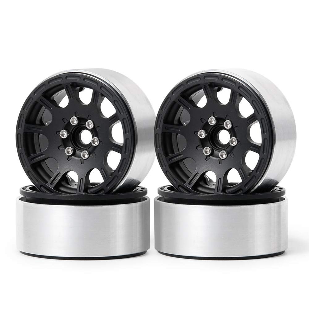 4Pcs 1.9" Beadlock Wheel Rims for 1/10 RC Axial TRX4 SCX10 90046 D90,Aluminum Alloy Black