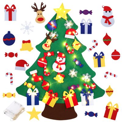 Abakuku 3FT DIY Felt Christmas Tree for Kids with 31pcs Detachable Ornaments,Wall Hanging Xmas Christmas Decorations with String Light (Batteries Not Included)