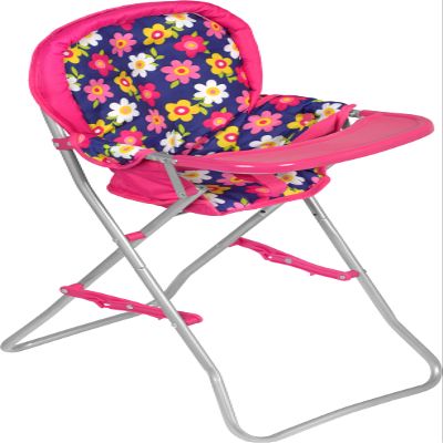 Fash n kolor - Baby Doll High Chair with Tray, Fits up to 18 inch Baby Dolls, Flower Print Toddler Furniture Toy High Chair for Dolls Toys Easy to fold for compact storage