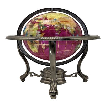 Unique Art 10-Inch Tall Table Top Pink Pearl Swirl Ocean Gemstone World Globe with Silver Tripod Stand (PINK TRIPOD SILVER)