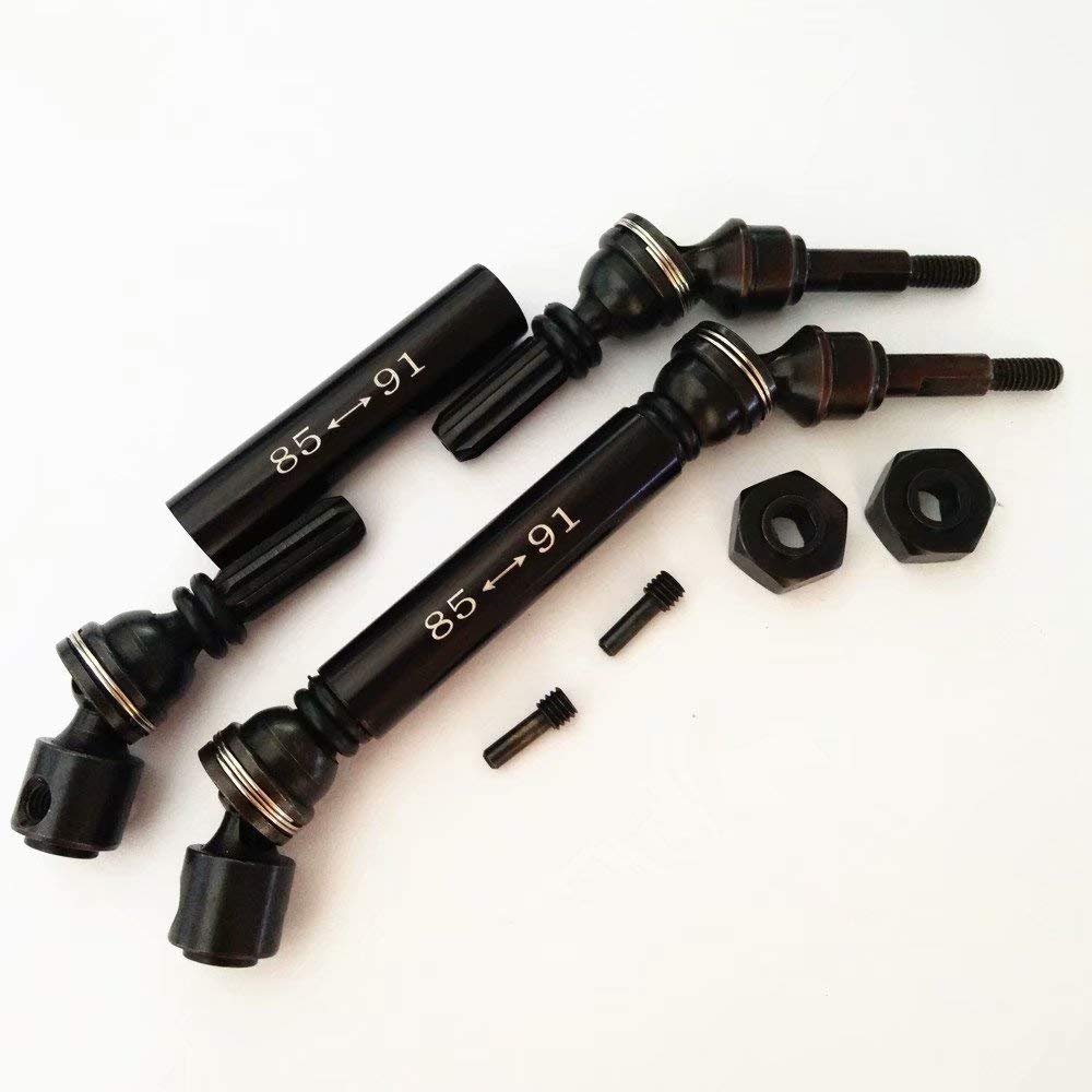 2pcs Harden Steel + Aluminum Splined Front Driveshafts with Steel Hex Black for Traxxas 1/10 Slash4X4 Stampede4X4 6851X
