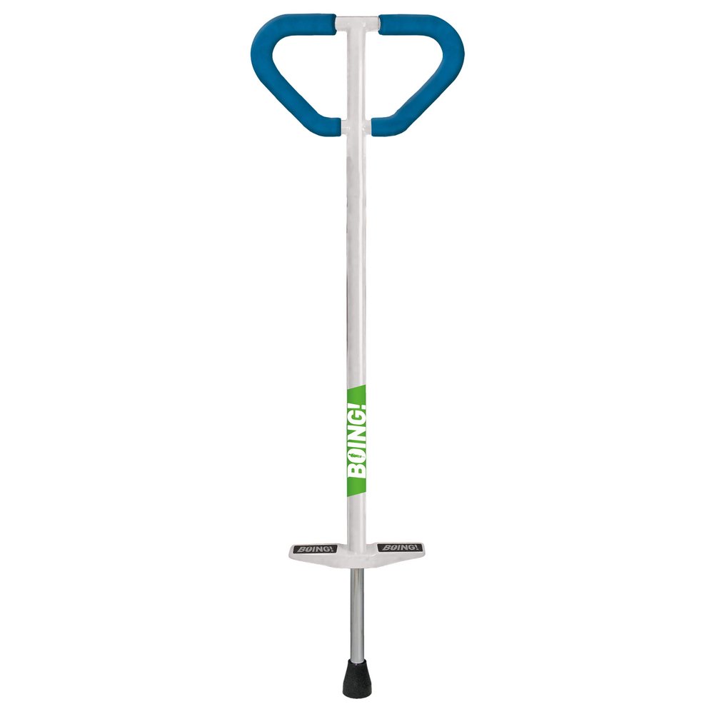Geospace Jumparoo Boing! 'PRO' Medium Pogo Stick for Kids - Supports 60-100lbs Outdoor Toy for Boys and Girls Active Play for Balance, Coordination, Exercise & Fitness (White with Blue wrap)