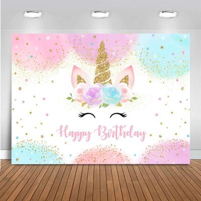 Mocsicka Unicorn Birthday Decorations Unicorn Backdrop for Girls Birthday Party 7x5ft Pastel Rainbow Unicorn Glitter Stars Dots Happy Birthday Banner Photo Booth Props