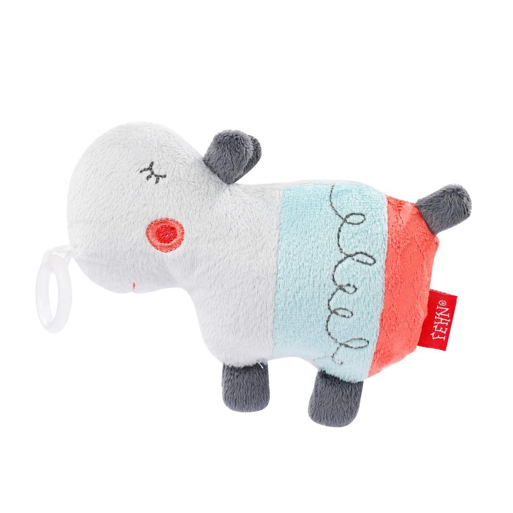 Fehn 059342 Hippo Pacifier Toy with Rattle and Pacifier Holder, Suitable for All Pacifiers for Babies and Toddlers from 0 Months