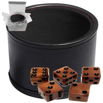Cyber-Deals Set of 16mm Pearlized Olympic Dice and Black PU Leather Velvet Lined Dice Cup (Gift Boxed) (Bronze Dice, Black Lining Cup)