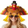 Asekonc Plush Thanksgiving Turkey Hat and Turkey Sunglasses for Turkey Trot Running Race Party Favor Supplies view 1