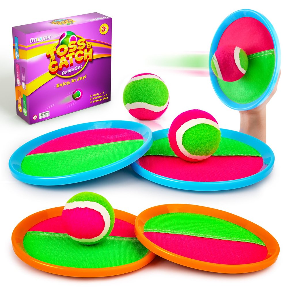 Toss and Catch Ball Game Set - Outdoor & Indoor Activity Toys for Kids - Sticky Paddle Ball Toy for Boys Girls 3 4 5 6 7 8-12 Year Old - Great Games for Beach Pool Yard - Birthday Valentines Day Gifts