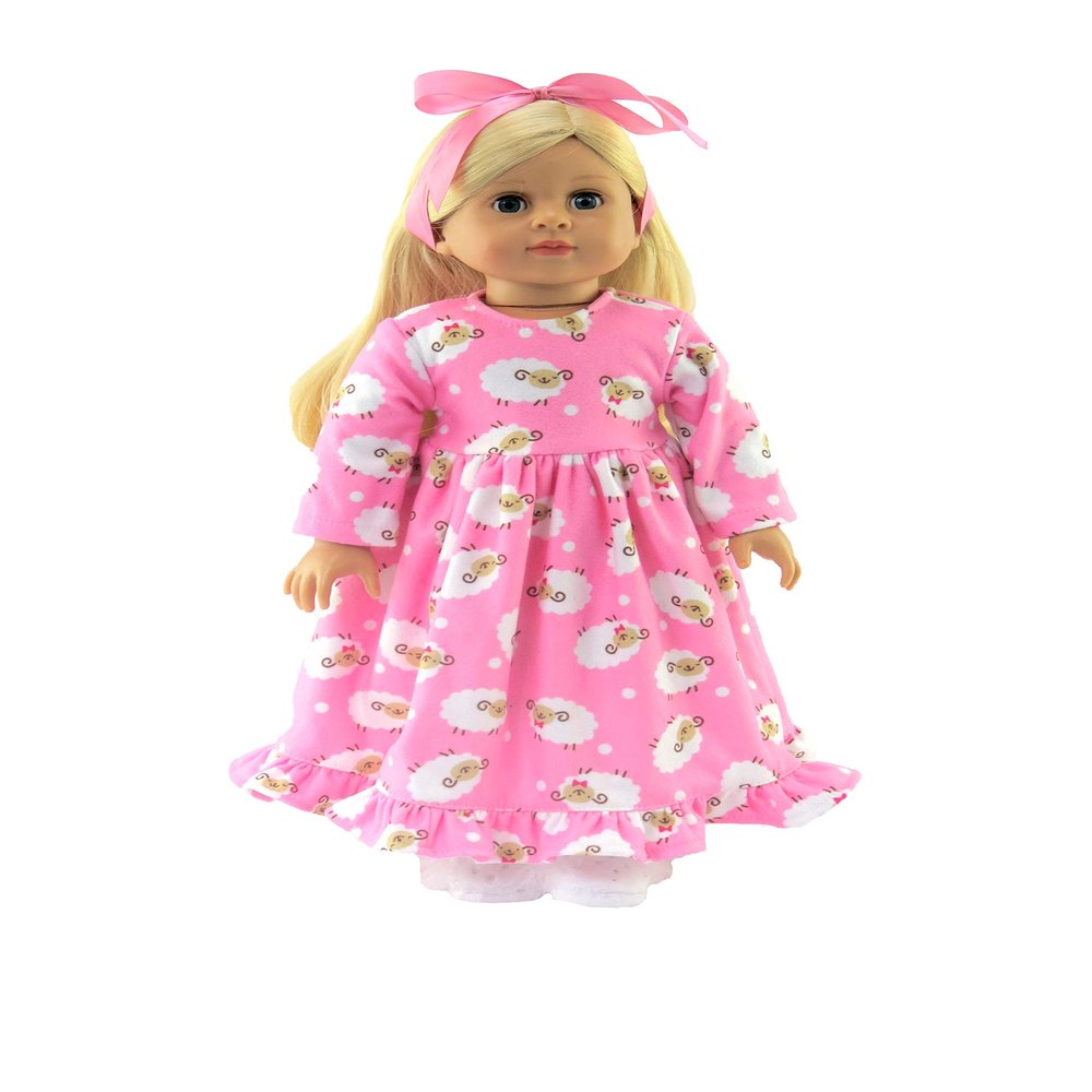 American Fashion World Pink Lamb Nightgown Pajamas for 18-Inch Dolls | Premium Quality & Trendy Design | Dolls Clothes | Outfit Fashions for Dolls for Popular Brands