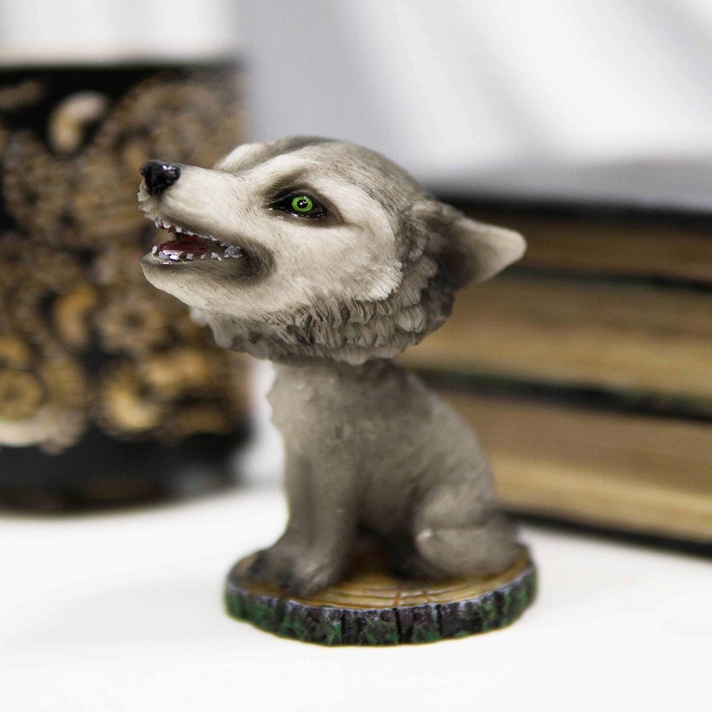 Ebros Gift Cries of The Night Howling Gray Wolf Direwolf with Green Eyes Bobblehead Figurine 3.75" Tall Lycan Timberwolf Bobble Head Statue