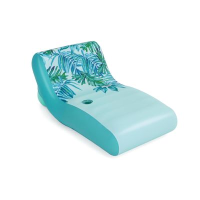Bestway H2OGO! UPF 50+ Luxury Fabric Covered Inflatable Swimming Pool Relaxation Lounger Float with Cup Holder and Removeable Fabric Cover, Blue