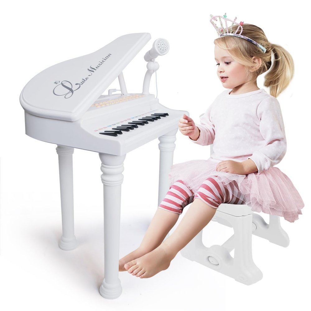 Love&Mini Piano Toy Keyboard 31 Keys for Age 3+ Year Old Girls Boys Birthday Gifts, Kids Keyboard Toy Instruments Piano with Microphone and Stool