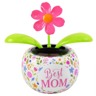 Home-X Pink Daisy Solar Dancer Figure, Solar-Powered Dancing Office Desk Decor, Windowsill or Car Dashboard Decoration