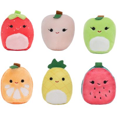 Squishville by Squishmallows Mini Plush Fruit Squad, Six 2" Soft Minimallow Plush, Irresistibly Colorful Fruits, Mini Peach, Pineapple, and Watermelon