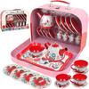 Tea Set for Little Girls, Pretend Play Tea Party Set, Floral Design Kids Tin Tea Set with Carrying Case (15 Pcs) view 1