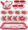 Tea Set for Little Girls, Pretend Play Tea Party Set, Floral Design Kids Tin Tea Set with Carrying Case (15 Pcs) view 3