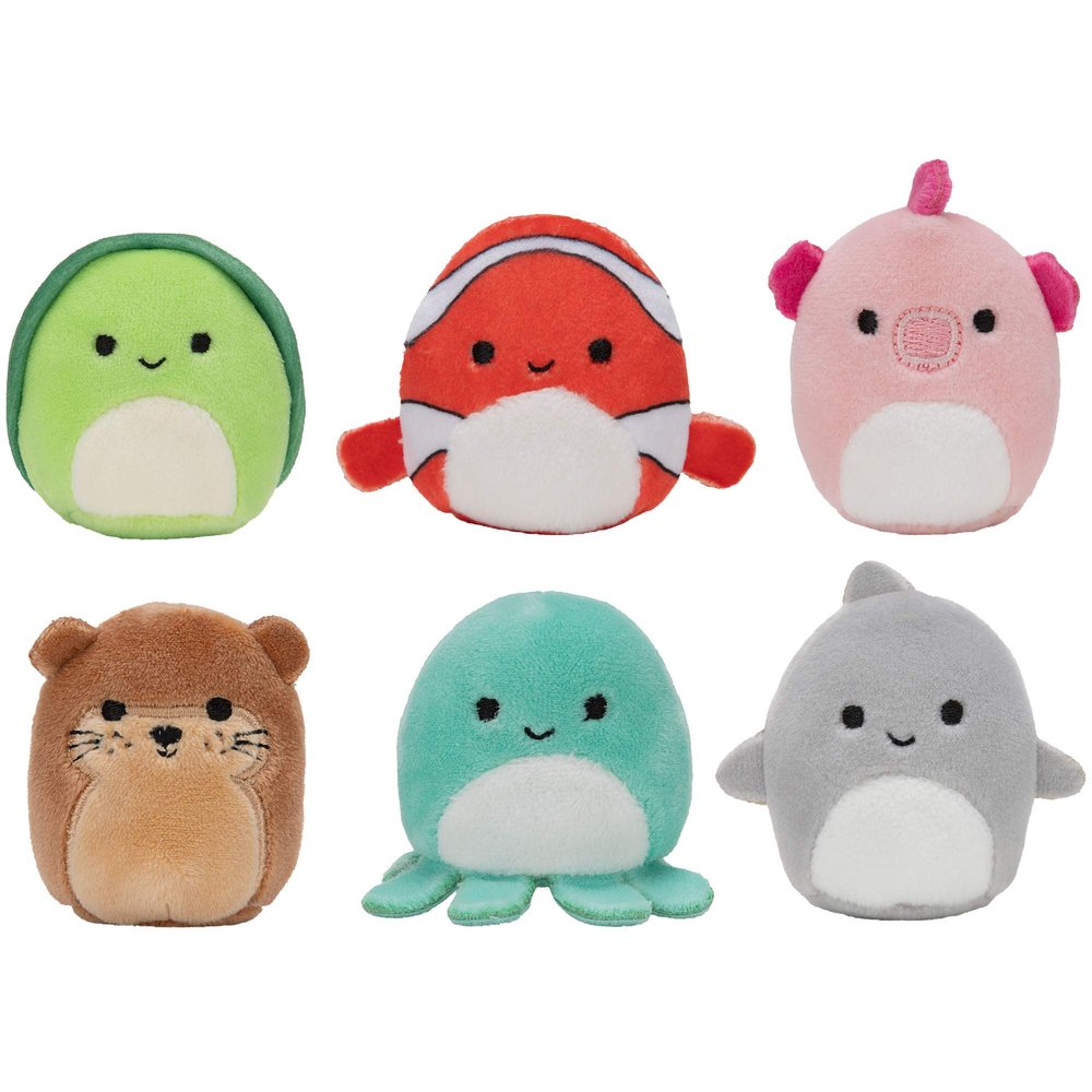 Squishville by Squishmallow Mini Plush Sealife Squad, Six 2 Sea Animals, Irresistebly soft Colorful Plush, Mini Shark, Otter, and Seahorse